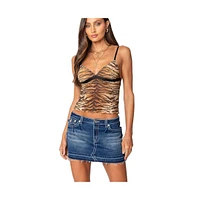 Edikted Women's Tiger Printed Mesh Tank Top