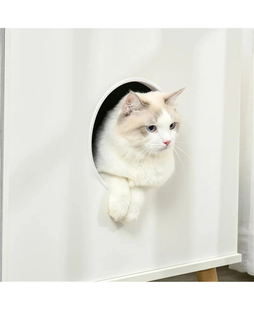 Slickblue 23.5" White Wooden Cat Litter Box End Table with Elegant Design