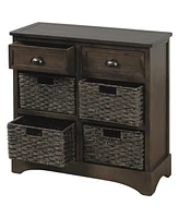 Slickblue Storage Cabinet with 2 Drawers and 4 Classic Rattan Baskets for Dining Room Living