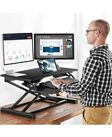 Height Adjustable Standing Desk – 31.3'' Wide Sit-to-Stand Converter, Tabletop Workstation for Laptops & Dual Monitors, Black