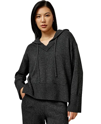 Lilysilk Women's V Neck Wool-Cashmere Blend Hoodie