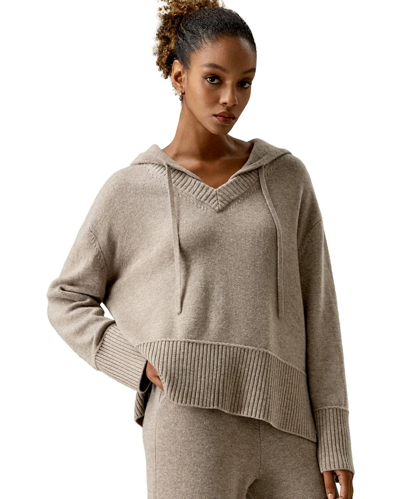 Lilysilk Women's V Neck Wool-Cashmere Blend Hoodie