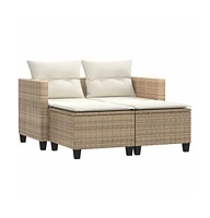 vidaXL Patio Sofa 2-Seater with Stools Beige Poly Rattan