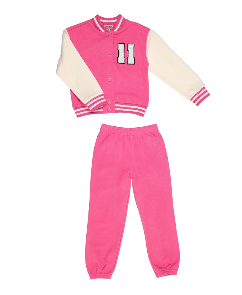 Paris Hilton Little Girls Sporty Varsity Jacket and Jogger Pants 2 Piece Lounge Set