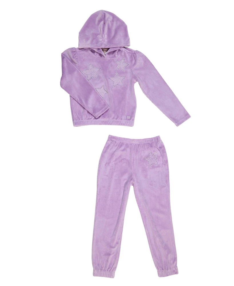 Paris Hilton Toddler Girls Ribbed Star Hoodie and Jogger Pants 2 Piece Lounge Set