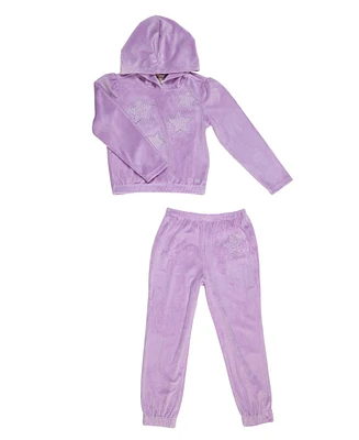 Paris Hilton Toddler Girls Ribbed Star Hoodie and Jogger Pants 2 Piece Lounge Set