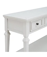Slickblue Classic Retro Style Console Table with Three Top Drawers and Open Bottom Shelf, Easy Assembly