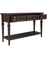Classic Retro Console Table – 3 Drawer Entryway with Open Bottom Shelf and Easy Assembly