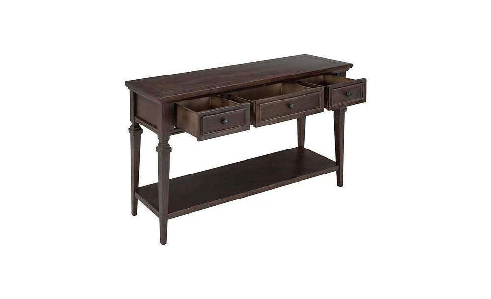 Slickblue Classic Retro Style Console Table with Three Top Drawers and Open Bottom Shelf, Easy Assembly