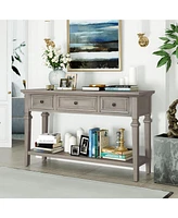 Slickblue Classic Retro Style Console Table with Three Top Drawers and Open Bottom Shelf, Easy Assembly