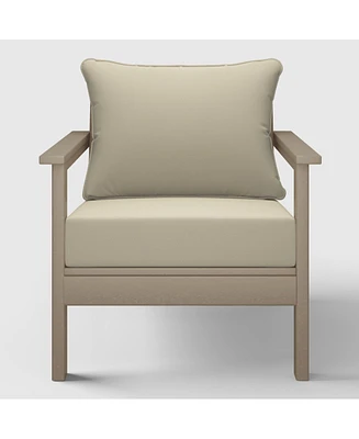 WestinTrends Outdoor Modern Hdpe Patio Weathered Wood Club Chair with Deep Seat Cushions