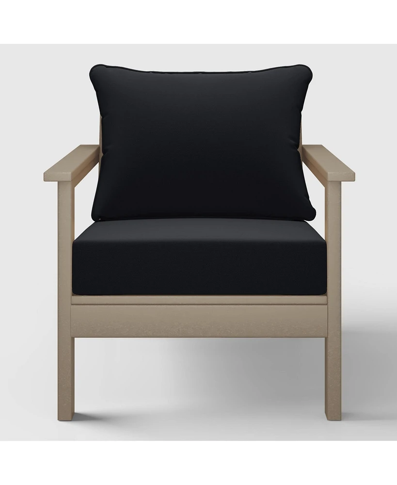 WestinTrends Outdoor Modern Hdpe Patio Weathered Wood Club Chair with Deep Seat Cushions