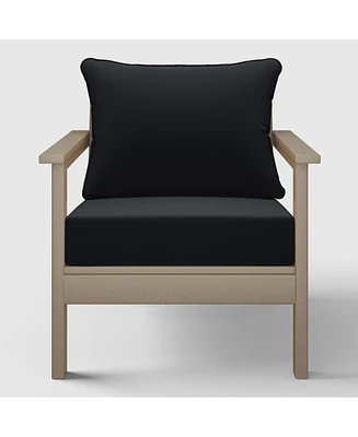 WestinTrends Outdoor Modern Hdpe Patio Weathered Wood Club Chair with Deep Seat Cushions