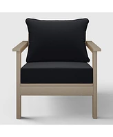 WestinTrends Outdoor Modern Hdpe Patio Weathered Wood Club Chair with Deep Seat Cushions
