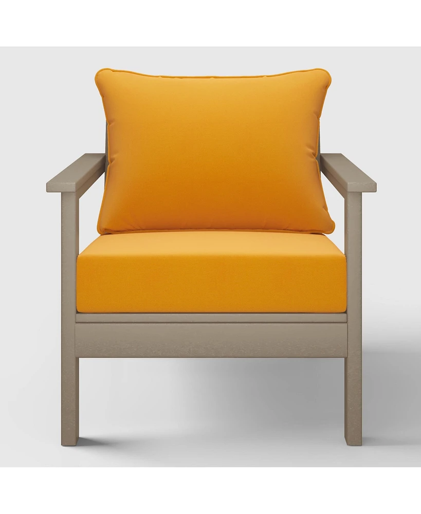 WestinTrends Outdoor Modern Hdpe Patio Weathered Wood Club Chair with Deep Seat Cushions