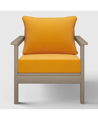 WestinTrends Outdoor Modern Hdpe Patio Weathered Wood Club Chair with Deep Seat Cushions