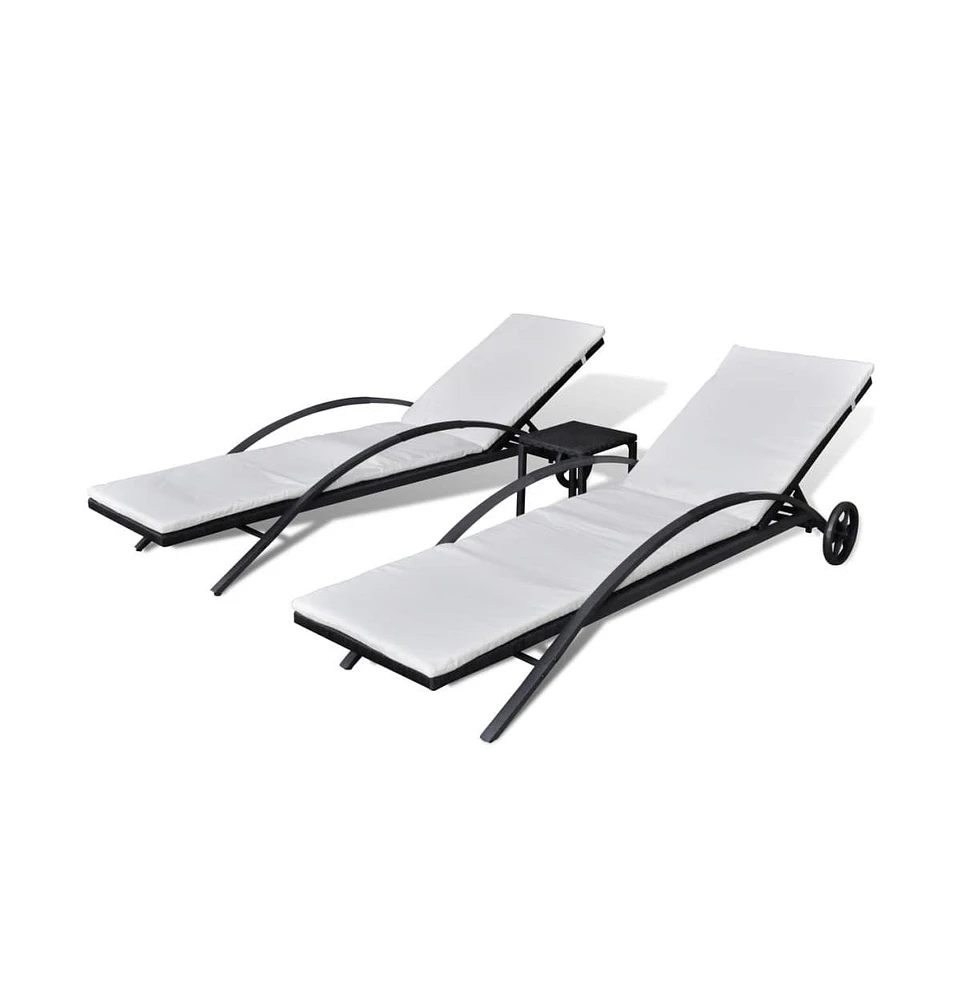 vidaXL Sun Loungers with Table Poly Rattan