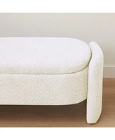 The Pop Home Oval Teddy Fabric Storage Ottoman,Storage Benches with Large Space-The Pop Home