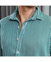 Campus Sutra Men's Forest Green & Powder White Pleat-Creased Shirt