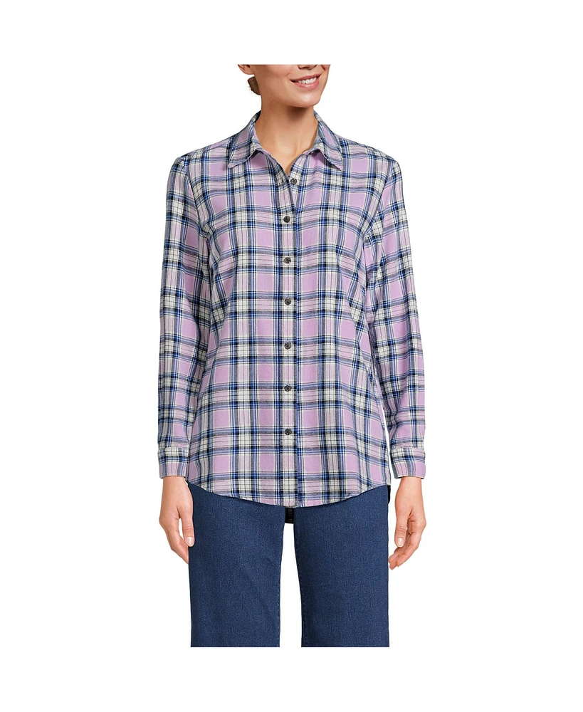 Lands' End Petite Flannel Boyfriend Fit Long Sleeve Shirt