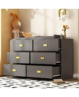 Homsee 6-Drawer Gray Wood Dressers Storage Organizer Cabinet