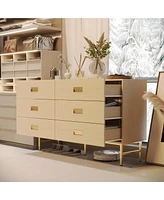 Homsee Yellow Wooden Grain 6 Drawers Chest of Drawers without Mirror