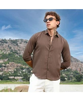 Campus Sutra Men's Mocha Brown Self-Design Striped Shirt