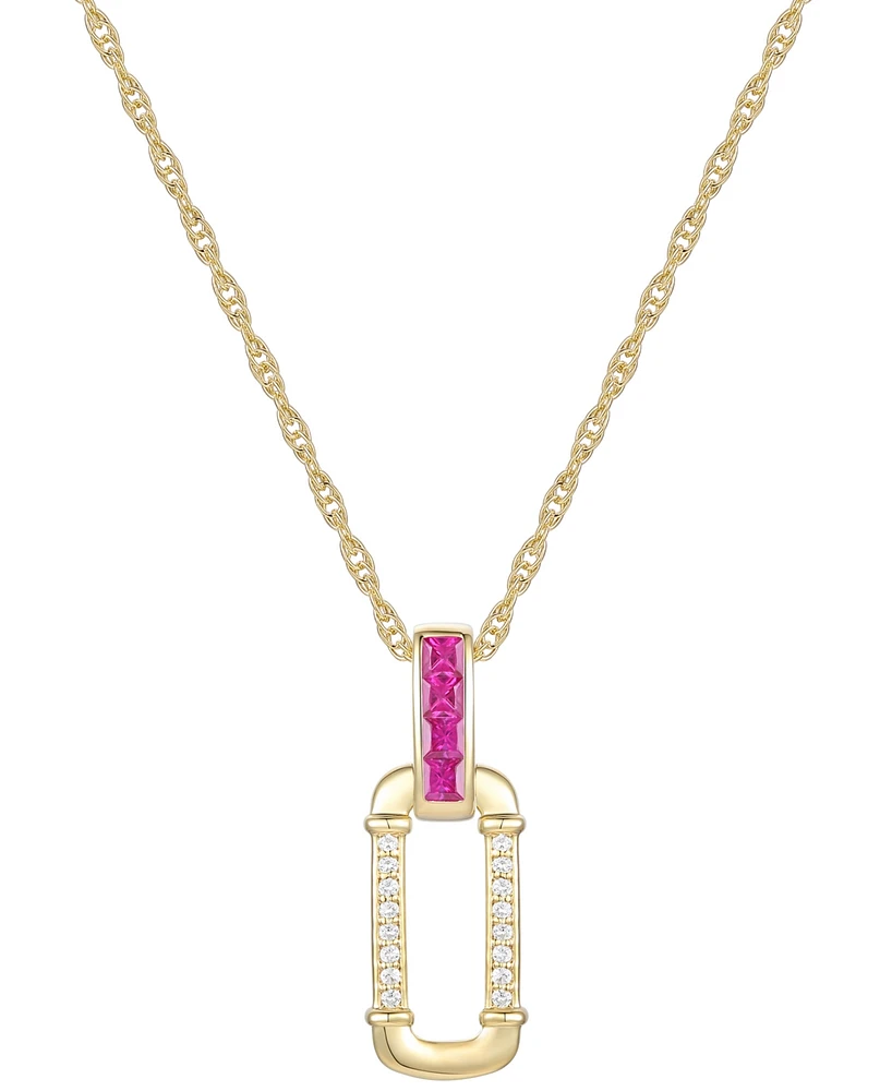 Ruby (1/3 ct. t.w.) & Diamond (1/20 ct. t.w.) Oval 18" Pendant Necklace in 14k Gold-Plated Sterling Silver (Also available in Sapphire & Emerald)