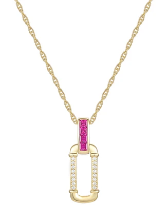 Ruby (1/3 ct. t.w.) & Diamond (1/20 ct. t.w.) Oval 18" Pendant Necklace in 14k Gold-Plated Sterling Silver