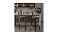 Slickblue Set of 2 Swivel Bar Stools with Handwoven Paper Rope and Back for Stylish Home Seating