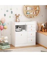 Homsee White 5-Drawers Changing Table,Kids Low Dresser with Shelf