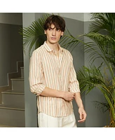 Men's Tan Brown Heathered-Stripe Shirt