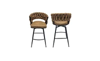 Slickblue Technical Leather Woven Bar Stools Set of 2, Stylish and Durable Seating