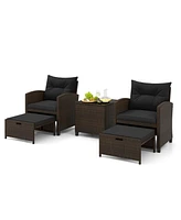 Costway 5 Piece Patio Rattan Furniture with 2 Ottomans & Tempered Glass Coffee Table