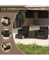 Costway 5 Piece Patio Rattan Furniture with 2 Ottomans & Tempered Glass Coffee Table