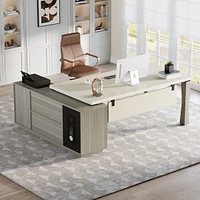Tribesigns 71-Inch Executive Desk, L-Shaped Desk with Cabinet, Large Office Storage Shelves, Writing Table Business Furniture Set for H
