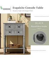 Slickblue Narrow Console Table, Slim Sofa Table with Three Storage Drawers and Bottom Shelf for Living Room, Easy Assembly