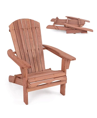 Costway Folding Adirondack Chair Set of with High Backrest & Wide Armrests Wooden