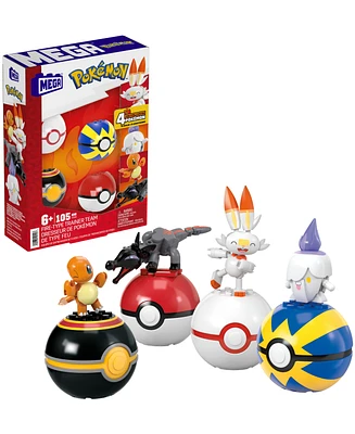 Pokemon Mega Fire-Type Team Building Toy Kit with 4 Action Figures, 105 Pieces