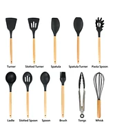 MegaChef Mint Green Silicone and Wood Cooking Utensils, Set of 12
