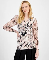 Anne Klein Women's Floral-Print Smocked Wrap Top