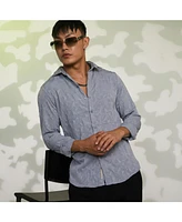 Campus Sutra Men's Ash Grey Geometric-Texture Shirt