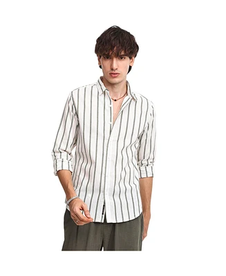 Men's Saltbox Beige & Sage Green Lined Halo-Striped Shirt