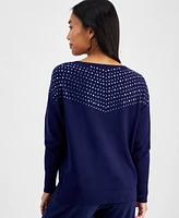 Ak Anne Klein Petite Embellished Boat-Neck Sweater
