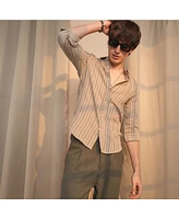 Men's Khaki Brown Halo-Striped Shirt