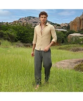Men's Tan Brown Micro Cubic-Textured Shirt