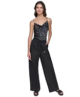 Karl Lagerfeld Paris Women's Linen-Blend Wide-Leg Drawstring Pants, Regular & Petite