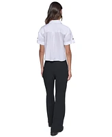 Karl Lagerfeld Paris Women's Poplin Logo Button-Front Top, Regular & Petite