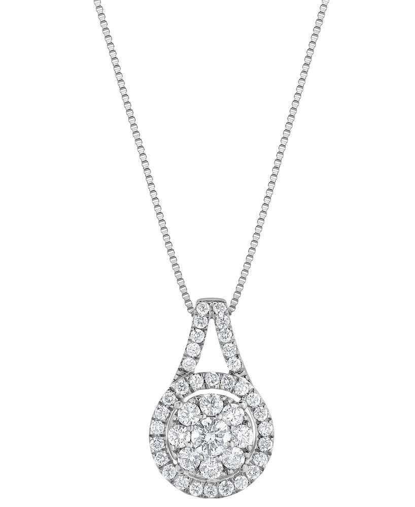 Diamond Halo Cluster 18" Pendant Necklace (1/2 ct. t.w.) in 14k White Gold