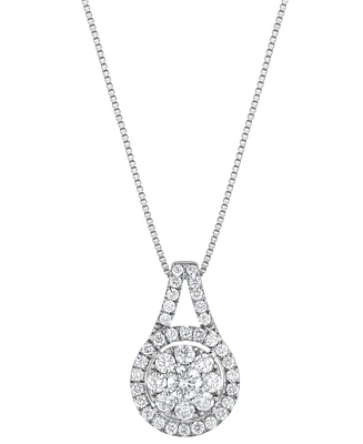 Diamond Halo Cluster 18" Pendant Necklace (1/2 ct. t.w.) in 14k White Gold